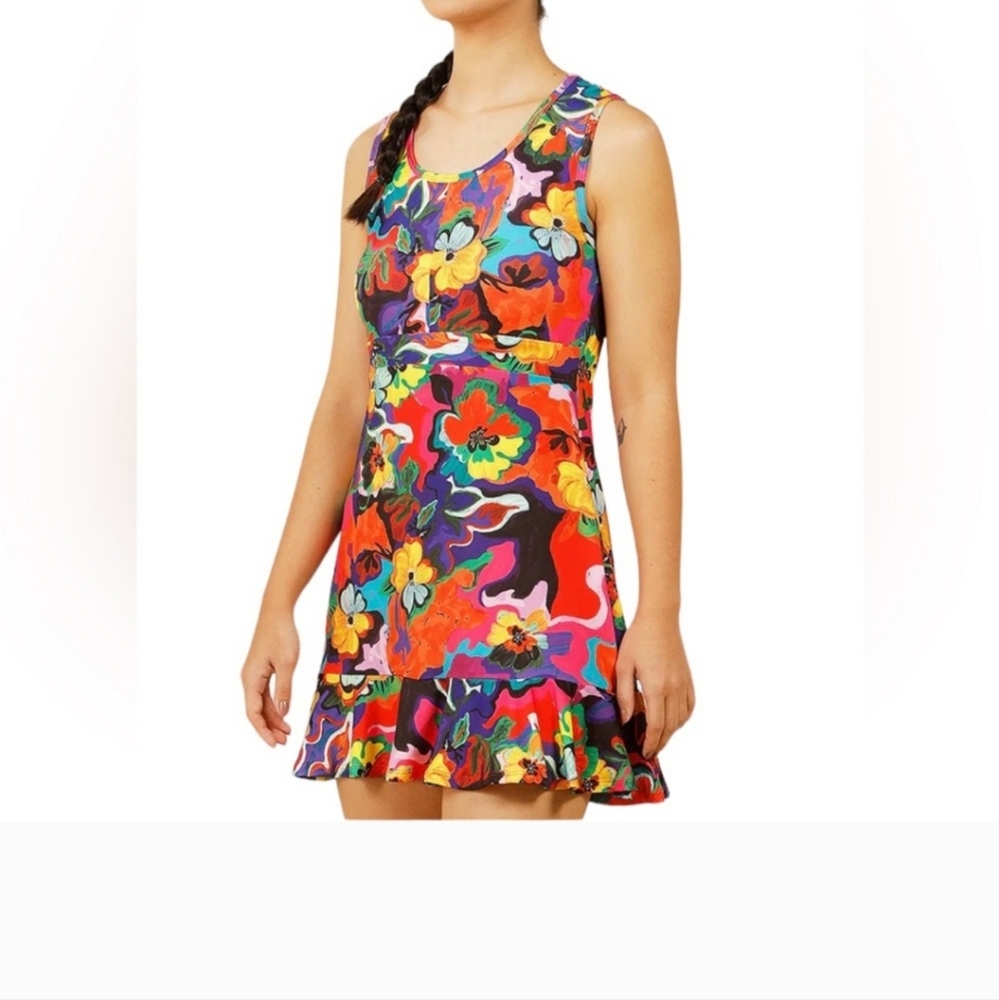 DONA JO Up Dress Pickleball Tennis Medium Floral Multi-Color Colorful Amaryllis